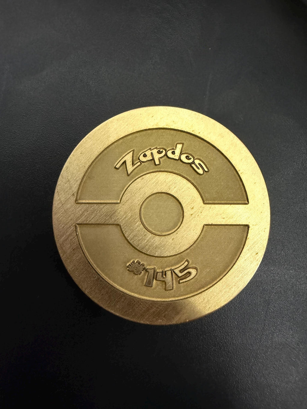 Engraved Brass Zapdos Coin – 40mm Collectible with Optional Personalization