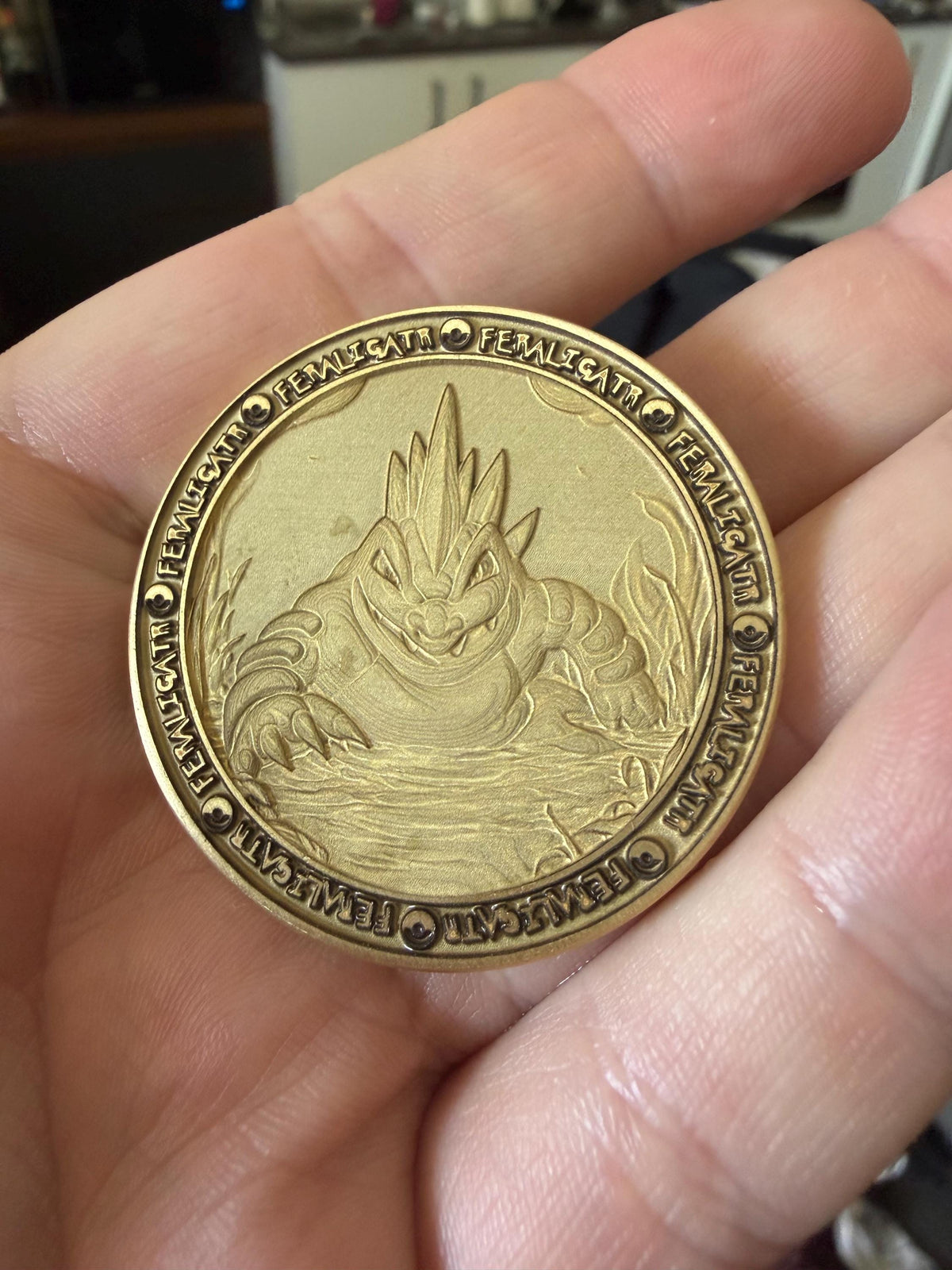 Engraved Brass Feraligatr Coin – 40mm Collectible with Optional Personalization