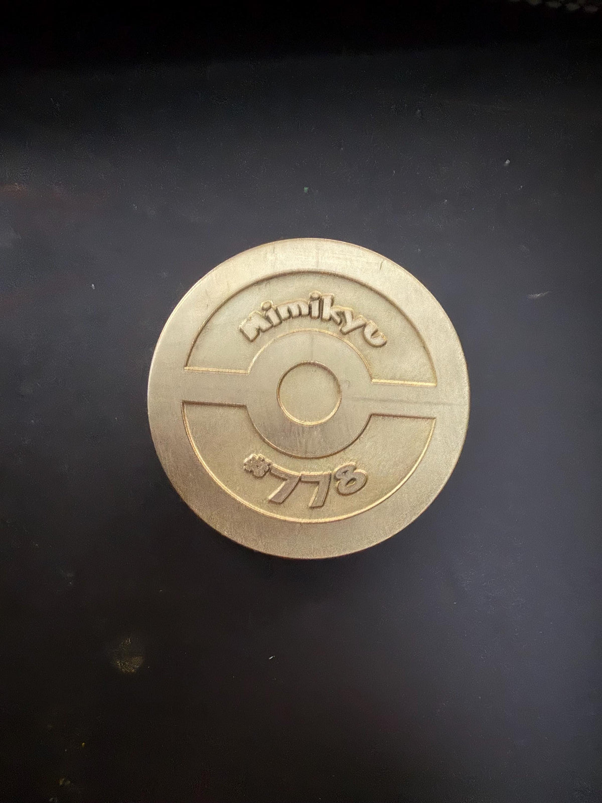 Engraved Brass Mimikyu Coin – 40mm Collectible with Optional Personalization