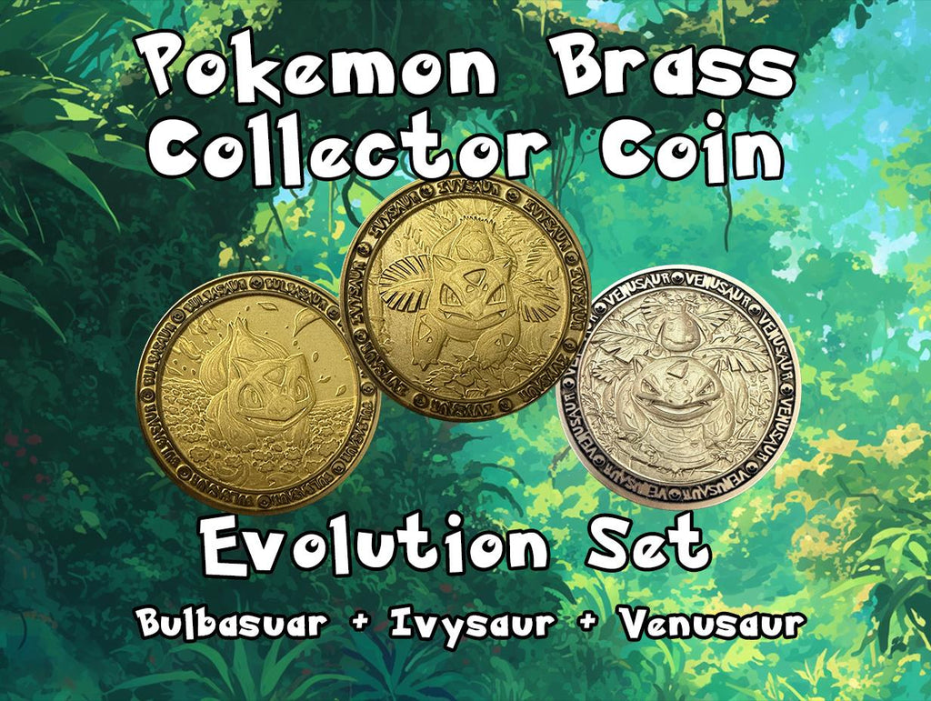 Bulbasaur Evolution Brass Coin Set – 40mm Collectible with Optional Personalization