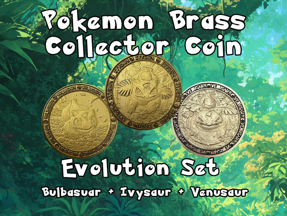 Bulbasaur Evolution Brass Coin Set – 40mm Collectible with Optional Personalization