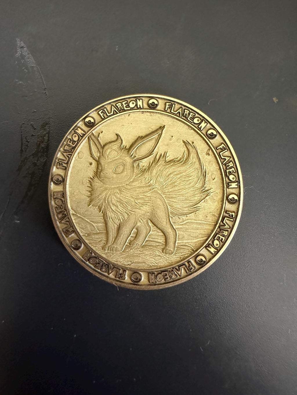 Engraved Brass Flareon Coin – 40mm Collectible with Optional Personalization