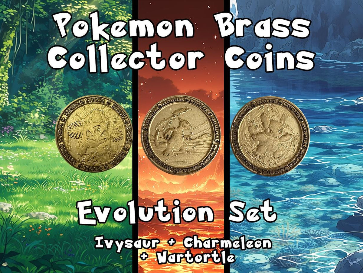 Kanto Starter Second Evolution Brass Coin Set – 40mm Collectible with Optional Personalization