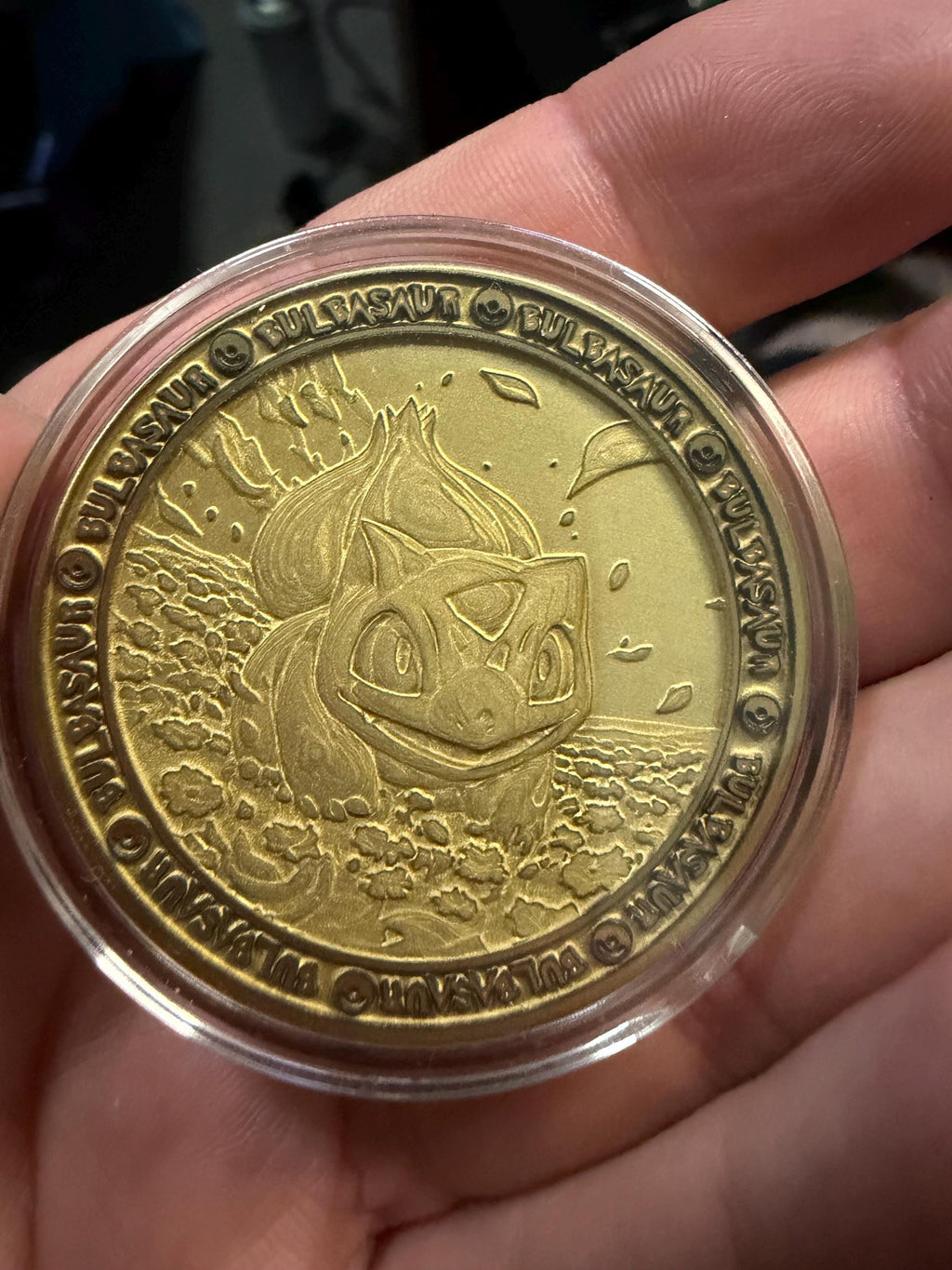 Engraved Brass Bulbasaur Coin – 40mm Collectible with Optional Personalization